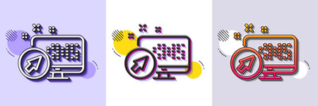 Computer line icon. Halftone dotted pattern. Gradient icon with grain shadow. Web system sign....