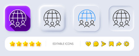 Global business line icon. Neumorphic, Flat shadow, 3d buttons. International outsourcing group sign. Internet marketing symbol. Line global business icon. Social media icons. Vectorのイラスト素材
