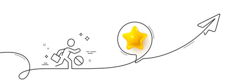 Jobless line icon. Continuous line with share plane. Unemployment person sign. Jobs hire symbol. 3d star in speech bubble. Jobless single line ribbon. Loop curve pattern. Vectorのイラスト素材