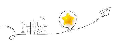 Apartment insurance hand line icon. Continuous line with share plane. Risk coverage sign. Building protection symbol. 3d star in speech bubble. Apartment insurance single line ribbon. Vectorのイラスト素材