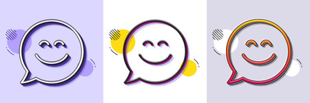 Smile chat line icon. Halftone dotted pattern. Gradient icon with grain shadow. Happy emoticon sign....
