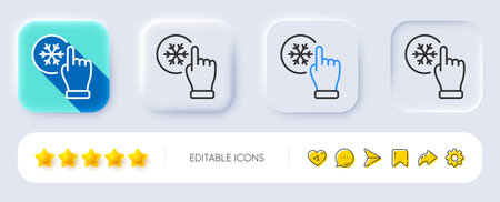Freezing click line icon. Neumorphic, Flat shadow, 3d buttons. AC cold temperature sign. Fridge function symbol. Line freezing click icon. Social media icons. Vectorのイラスト素材