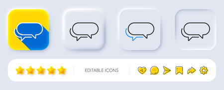 Messenger line icon. Neumorphic, Flat shadow, 3d buttons. Speech bubble sign. Chat message symbol....