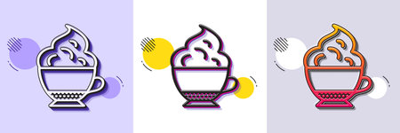 Cappuccino coffee with Whipped cream icon. Halftone dotted pattern. Gradient icon with grain shadow....