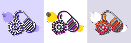 Coronavirus pills line icon. Halftone dotted pattern. Gradient icon with grain shadow. Covid-19 virus vaccine sign. Corona virus symbol. Line coronavirus pills icon. Various designs. Vectorのイラスト素材