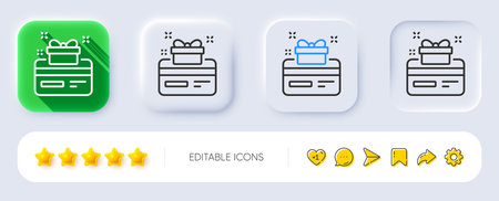 Loyalty card line icon. Neumorphic, Flat shadow, 3d buttons. Bonus points. Discount program symbol. Line loyalty card icon. Social media icons. Vectorのイラスト素材