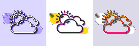 Sunny weather forecast line icon. Halftone dotted pattern. Gradient icon with grain shadow. Clouds with sun sign. Cloudy sky symbol. Line sunny weather icon. Various designs. Vectorのイラスト素材