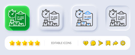 Delivery report line icon. Neumorphic, Flat shadow, 3d buttons. Parcel documents sign. Express service symbol. Line delivery report icon. Social media icons. Vectorのイラスト素材