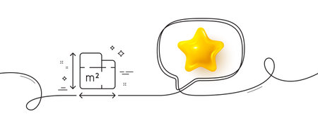 Floor plan line icon. Continuous line with 3d star. Room dimension sign. House area measurement...