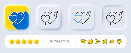Male female line icon. Neumorphic, Flat shadow, 3d buttons. Love heart sign. Couple relationships symbol. Line male female icon. Social media icons. Vectorのイラスト素材