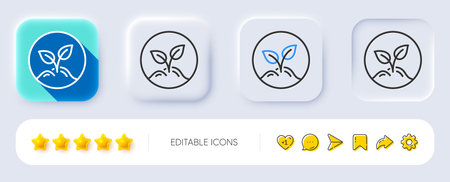 Startup line icon. Neumorphic, Flat shadow, 3d buttons. Idea leaves sign. Launch project symbol....