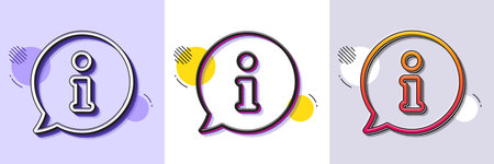 Information line icon. Halftone dotted pattern. Gradient icon with grain shadow. Info speech bubble sign. Help inform symbol. Line info icon. Various designs. Vectorのイラスト素材