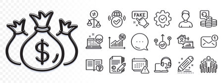 Check investment, Correct way and Execute line icons for web app. Glare of light effect. Message icon. Pack of Work home, Copywriting, Help pictogram icons. Vectorのイラスト素材