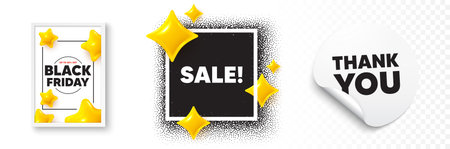 Sale photo frame 3d stars. Thank you sticker banner. Sale promotion tag. Special offer price sign. Advertising Discounts symbol. Black friday poster. Promo background. Vectorのイラスト素材