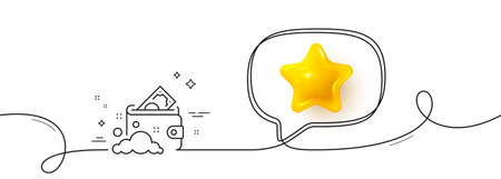 Launder money line icon. Continuous line with 3d star. Cash corruption sign. Tax avoidance symbol. 3d star in speech bubble. Launder money single line ribbon. Loop curve pattern. Vectorのイラスト素材