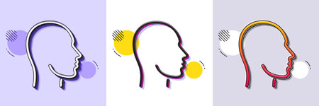 Head line icon. Halftone dotted pattern. Gradient icon with grain shadow. Human profile sign. Facial identification symbol. Line head icon. Various designs. Vectorのイラスト素材