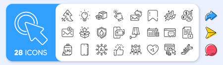 Consumption growth, New mail and Squad line icons. Interest rate, AI generate, Inflation icons. Pack of Cvv code, Packing boxes, Phone icon. Gas cylinder, Calendar, Lock pictogram. Vectorのイラスト素材
