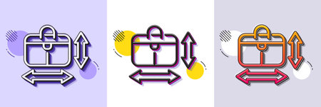 Handbag size line icon. Halftone dotted pattern. Gradient icon with grain shadow. Hand baggage dimensions sign. Travel carry-on bag symbol. Line handbag size icon. Various designs. Vectorのイラスト素材