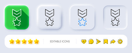 Winner medal line icon. Neumorphic, Flat shadow, 3d buttons. Ranking star sign. Best rank symbol. Line winner medal icon. Social media icons. Vectorのイラスト素材