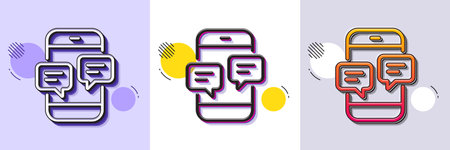 Phone Message line icon. Halftone dotted pattern. Gradient icon with grain shadow. Mobile chat sign. Conversation or SMS symbol. Line phone Messages icon. Various designs. Vectorのイラスト素材