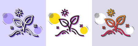 Leaves line icon. Halftone dotted pattern. Gradient icon with grain shadow. Grow plant leaf sign. Environmental care symbol. Line grow plant icon. Various designs. Vectorのイラスト素材