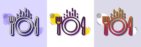 Food line icon. Halftone dotted pattern. Gradient icon with grain shadow. Cutlery sign. Fork, knife symbol. Line food icon. Various designs. Vectorのイラスト素材