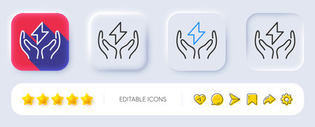 Safe energy line icon. Neumorphic, Flat shadow, 3d buttons. Thunderbolt sign. Electric power symbol....