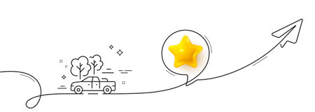 Pickup line icon. Continuous line with share plane. Transit transport sign. Travel car symbol. 3d star in speech bubble. Pickup single line ribbon. Loop curve pattern. Vectorのイラスト素材
