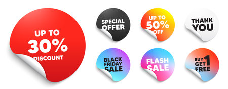 Discount tag red sticker tag. Special offer paper price tags. Up to 30 percent discount. Sale offer price sign. Special offer symbol. Save 30 percentages. Discount, black friday sticker. Vectorのイラスト素材