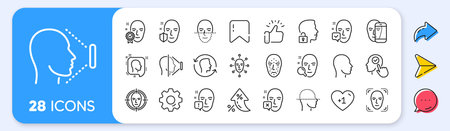 Face recognition line icons. Interest rate, AI generate, Inflation icons. Set of Facial biometrics detection, scanning and unlock system icons. Facial scan, identification, Face id. Vectorのイラスト素材