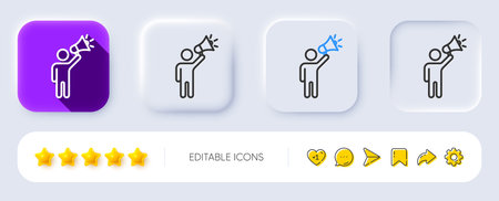 Brand ambassador line icon. Neumorphic, Flat shadow, 3d buttons. Holding megaphone sign. Advertisement device symbol. Line brand ambassador icon. Social media icons. Vectorのイラスト素材