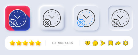 Loan time percent line icon. Neumorphic, Flat shadow, 3d buttons. Discount sign. Credit percentage symbol. Line loan percent icon. Social media icons. Vectorのイラスト素材