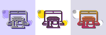 Marketplace line icon. Halftone dotted pattern. Gradient icon with grain shadow. Online shop sign. Retail store symbol. Line marketplace icon. Various designs. Vectorのイラスト素材