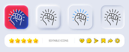 Empower line icon. Neumorphic, Flat shadow, 3d buttons. Strong fist sign. Empowerment strength symbol. Line empower icon. Social media icons. Vectorのイラスト素材
