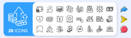 Phone payment, Tax document and Loyalty ticket line icons. Interest rate, AI generate, Inflation icons. Pack of Update data, Bribe, Card icon. Statistics, Payment, Buy button pictogram. Vectorのイラスト素材