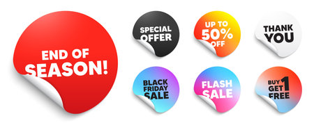 End season red sticker tag. Special offer paper price tags. End of Season Sale. Special offer price sign. Advertising Discounts symbol. Discount, black friday sticker. Promo banner. Vectorのイラスト素材