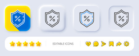Loan percent line icon. Neumorphic, Flat shadow, 3d buttons. Protection shield sign. Credit percentage symbol. Line loan percent icon. Social media icons. Vectorのイラスト素材