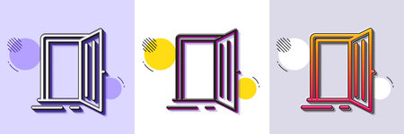 Open door line icon. Halftone dotted pattern. Gradient icon with grain shadow. Entrance doorway sign. Building entry symbol. Line open door icon. Various designs. Vectorのイラスト素材