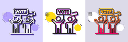 Voting campaign line icon. Halftone dotted pattern. Gradient icon with grain shadow. People rally with signs. Public election symbol. Line voting campaign icon. Various designs. Vectorのイラスト素材