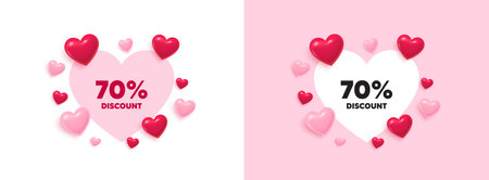 Discount heart shaped banner. 3d flying hearts. 70 percent discount tag. Sale offer price sign. Special offer symbol. Valentines day greeting card. Cute 3d love hearts. Vectorのイラスト素材