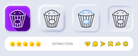 Popcorn line icon. Neumorphic, Flat shadow, 3d buttons. Pop corn sign. Cinema snack food symbol. Line popcorn icon. Social media icons. Vectorのイラスト素材