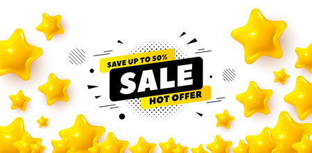 Sale 50 percent winner banner with 3d stars. Golden stars banner. Sale 50 percent off banner. Discount sticker shape. Coupon tag icon. Review rate background. Vectorのイラスト素材