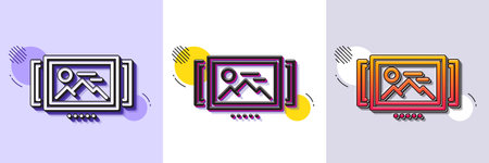 Image carousel line icon. Halftone dotted pattern. Gradient icon with grain shadow. Photo thumbnail sign. Album picture placeholder symbol. Line image carousel icon. Various designs. Vectorのイラスト素材