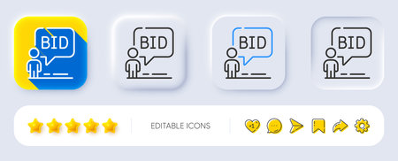 Auction line icon. Neumorphic, Flat shadow, 3d buttons. Bid offer sign. Raise the price up symbol. Line auction icon. Social media icons. Vectorのイラスト素材