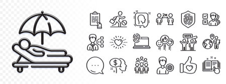 Group people, Opinion and Technical documentation line icons for web app. Glare of light effect. Message icon. Pack of Outsource work, Pay, Head pictogram icons. Vectorのイラスト素材