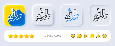 Rise price line icon. Neumorphic, Flat shadow, 3d buttons. Excise duty graph sign. Tax rate or inflation symbol. Line rise price icon. Social media icons. Vectorのイラスト素材