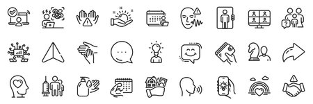 Video conference, Wallet and Family questions line icons pack. Share, Message, Paper plane icons. Wash hands, Elevator, Electric app web icon. Vectorのイラスト素材