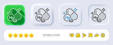 Magnesium mineral line icon. Neumorphic, Flat shadow, 3d buttons. Chemical element Mg sign. Capsule or pill symbol. Line magnesium mineral icon. Social media icons. Vectorのイラスト素材