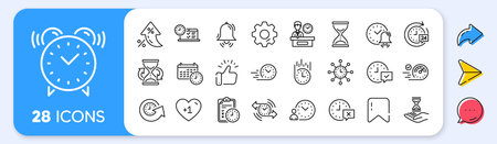 Time line icons. Interest rate, AI generate, Inflation icons. Set of Calendar, Time management timer and Delivery service linear icons. Checklist, Stopwatch timer and hourglass. Vectorのイラスト素材