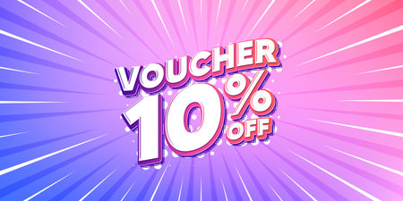 Coupon sun rays gradient banner. Light burst background. Voucher 10 percent off sale. Special offer coupon sign. Black friday discount symbol. Gradient sun rays. Sunburst light. Vectorのイラスト素材